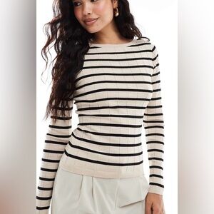 Black and Cream Striped Long Sleeve Top